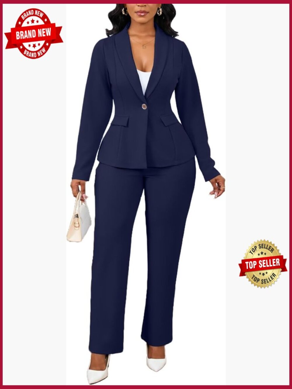 Dressy Blazer Straight Leg Pant Suit Set for Women Office Work Outfits